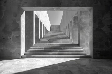 Concrete Staircase Leading to a Bright Light in a Minimalist Structure