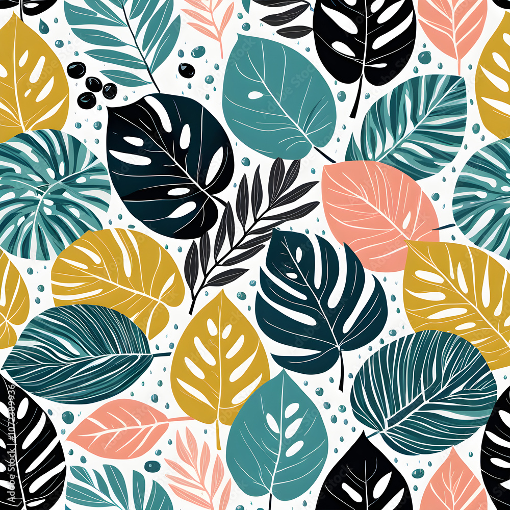 Wall mural tropical leaves seamless pattern