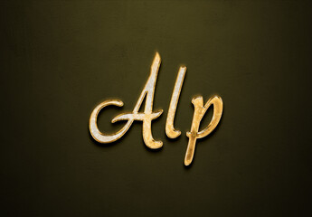 Old gold text effect of Turkish name Alp with 3D glossy style Mockup.