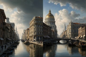 Obraz premium Wealth and Poverty in Urban Landscapes Exploring Opulence and Hardship in City Narratives