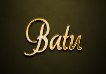 Old gold text effect of Turkish name Batu with 3D glossy style Mockup.