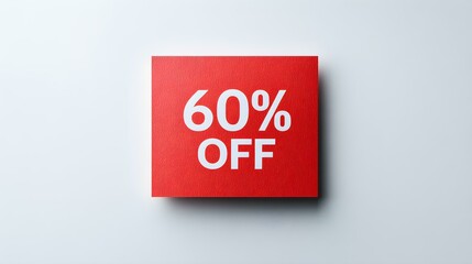 White '60% OFF' Text on a Red Square Paper Note. White Background with Copy Space