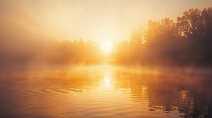 Fototapeta premium Sunrise Over Serene Lake: Clarity and New Beginnings in Nature's Beauty