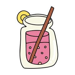 handrawn line cartoon bread and drink cafe doodles design. element stock