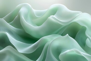 Obraz premium A serene abstract composition featuring soft, flowing layers of translucent green fabric that evoke a sense of calm and fluidity.