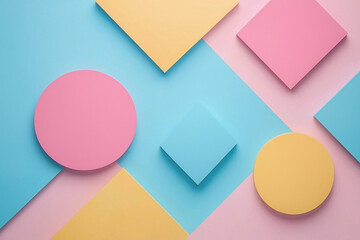 Colorful geometric shapes arranged on a vibrant pastel background