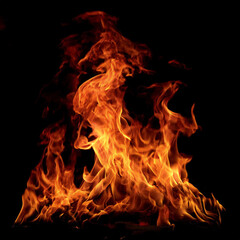 Fire flames, isolated on a dark black