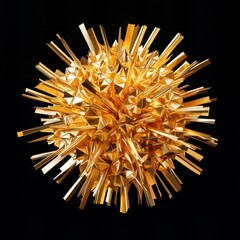Abstract golden sphere with spikes on black background.