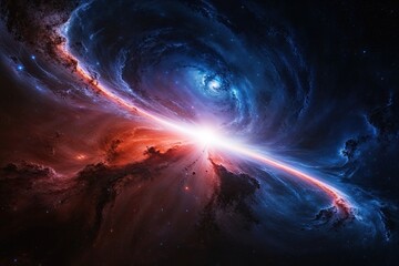 Stunning Cosmic Spiral of Indigo and Coral Expanding in the Depths of Outer Space