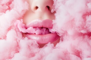 Surreal beauty with pink clouds lips
