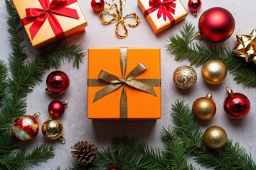 Luxury Orange Gift Box with Ribbon for Christmas and Birthday Celebrations