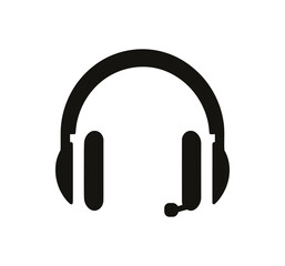 Fototapeta premium Black and white image of a headset with a microphone.Flat vector illustration isolated.