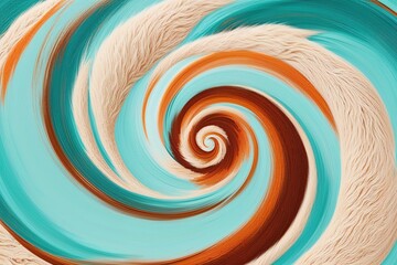 Cheerful Swirling Abstract Design with Light Turquoise, Burnt Orange, and Ivory Fuzzy Backdrop