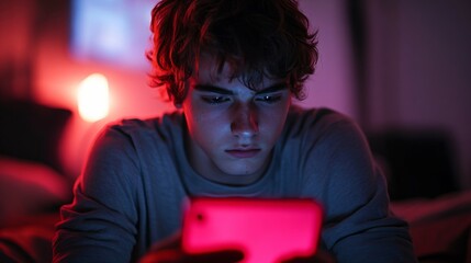 A teenager using a mental health app to manage their stress levels, representing the increasing role of digital tools in mental health care. Concept of digital mental health.