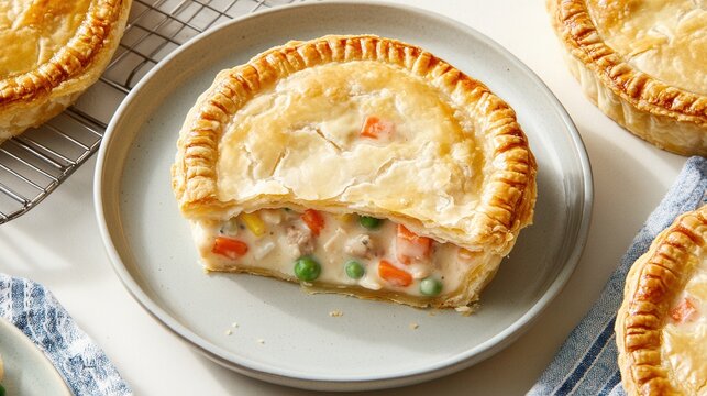 Comforting homemade chicken pot pie on plate - Powered by Adobe