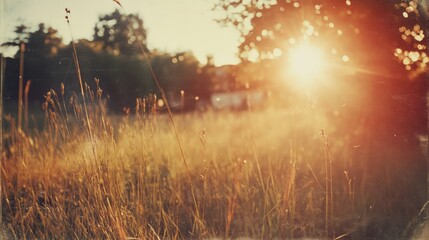 Fototapeta premium Golden Sunset Through Tall Grass With Bokeh