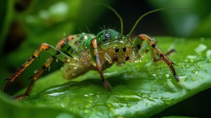 Fototapeta premium Green and Black Insect on a Leaf