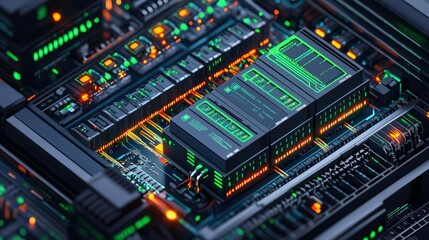 Fototapeta premium Network Engineer Cloud Server VM Isometric cloud server architecture with labeled virtual machines and connections, tech illustration