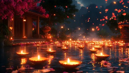 Obraz premium a group of candles floating on water