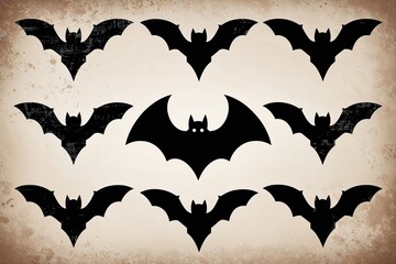 Fototapeta premium Distressed Black Bat Silhouette Set for Halloween Decorations