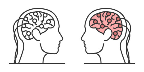 Human brain set icon. human head with brain liner vector illustration.