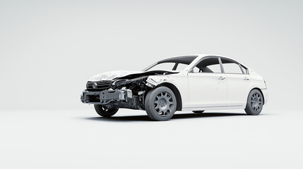 Fototapeta premium Front View of a Damaged Car with Detached Bumper on Minimalist Background