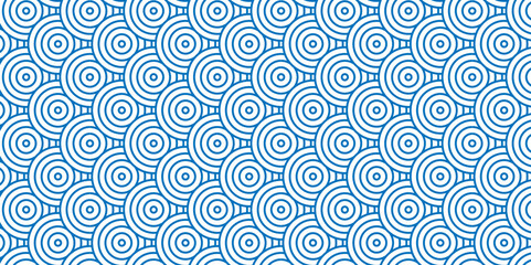 Abstract Overlapping Pattern. Seamless geometric ocean spiral pattern and abstract circle wave lines. blue seamless tile stripe geomatics create retro square line backdrop pattern background.