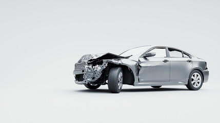 Front View of a Damaged Car with Detached Bumper on Minimalist Background
