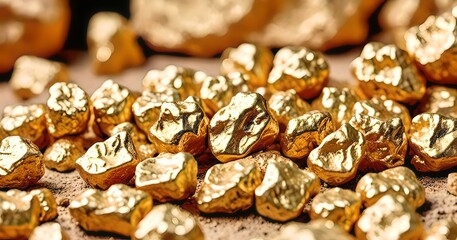 High-Quality Image of Golden Nuggets in a Cave with Selective Focus