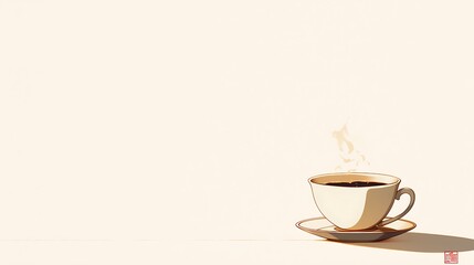 Steaming cup of coffee on a table with minimalist background