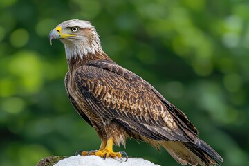 Fototapeta premium Majestic bald eagle perched against lush green background