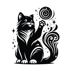 Cute Cat Black Vector,SVG
