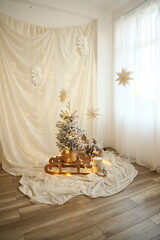 Christmas decoration, sleigh with tree, holiday decor