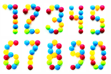 Set of multi-colored balls numbers 1-9. Multi-colored numbers from balls on a white background.