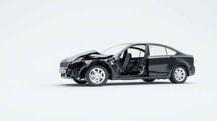 Front View of a Damaged Car with Detached Bumper on Minimalist Background