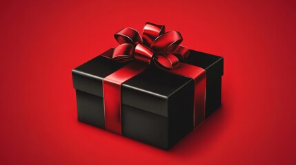 Fototapeta premium black gift box against red background. black friday gift box