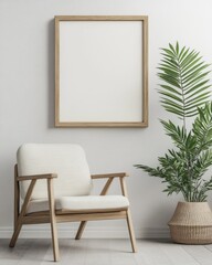 Simple Wooden Frame Mockup in Minimalist Scandinavian Room Interior