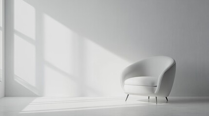 Light and Bright Minimalist Room with Pastel Pink Armchair on White Wall