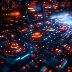 Futuristic Circuit Board Bold Orange Lights Advanced Tech Design Picture