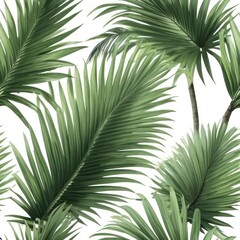 Fototapeta premium Green coconut palm leaves isolated on white, set