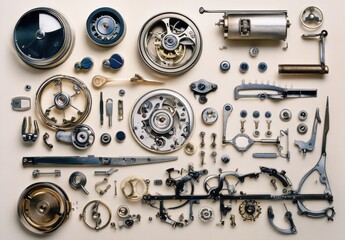 Intricate Timepiece Mechanisms on Table with Tools