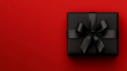 black gift box against red background, black friday present