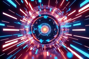 Vibrant Holographic Backdrop with Futuristic 3D Visualization