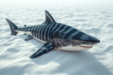 Fototapeta premium Majestic tiger shark gliding over sandy ocean floor in pristine waters