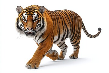 Fototapeta premium Majestic tiger walking gracefully on a white background