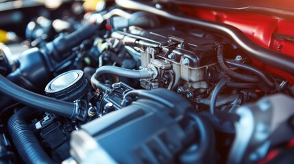 Close-Up of a Car Engine with a Blurry Background