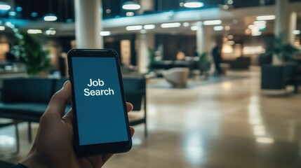 Obraz premium A person is holding a cell phone that says Job Search