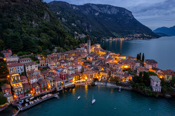 Magical Twilight Over Varenna Village on Lake Como