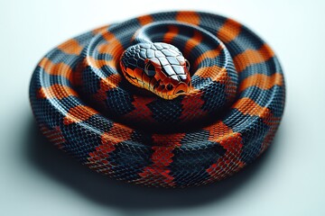 Obraz premium Close-up of vibrantly coiled snake with striking orange and black scales