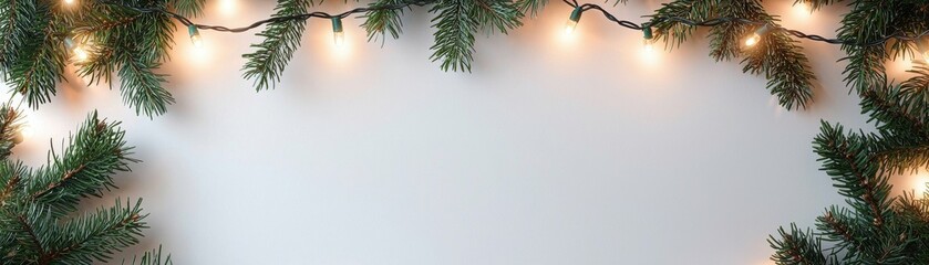Obraz premium A festive arrangement of pine branches adorned with glowing lights, creating a cozy and inviting atmosphere.